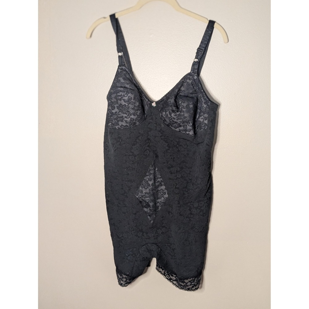 Vintage Rago Lacette 9077 Black Lace Open Crotch Bodysuit Shaper 44C Made in USA